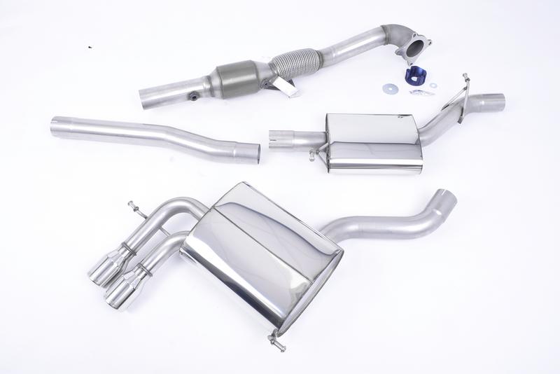 Milltek Audi A3 2.0T FSI Quattro - Resonated (Quieter) Turbo-Back Exhaust System with Hi-Flow Sports Catalyst with Polished Trims photo