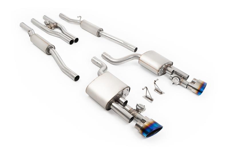 Milltek Audi RS4 B7 - V2 Valved Cat-Back with Active H Pipe and Burnt/Blue Titanium Ovals photo