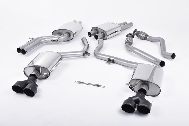 Milltek Audi S4 V6/S5 3.0 B8.5 Sportback - Resonated (Quieter) Cat-Back Exhaust System with Quad Outlet Ceramic Black Trims photo