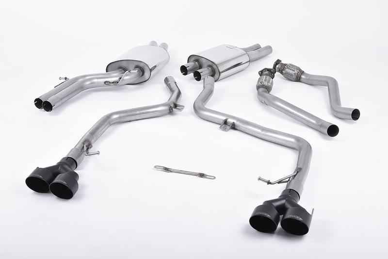 Milltek Audi S4 V6/S5 3.0 B8.5 Sportback - Resonated (Quieter) Cat-Back Race Exhaust System with Quad Outlet Ceramic Black Trims photo