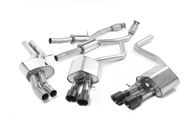Milltek Audi S8 D4 Quattro - Resonated (Quieter) Cat-Back Exhaust System with Cerakote Black Trims photo