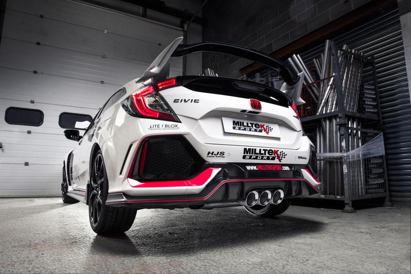 Milltek Honda Civic FK8 Type R - Non-Resonated (Louder) Cat-Back Exhaust System with 3 x Polished GT-100 Trims photo