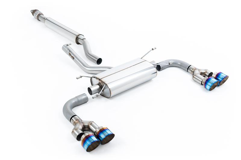 Milltek Toyota GR86 - Resonated (Quieter) Quad Outlet Cat Back for TRD Diffuser with Burnt/Blue Titanium Tips photo