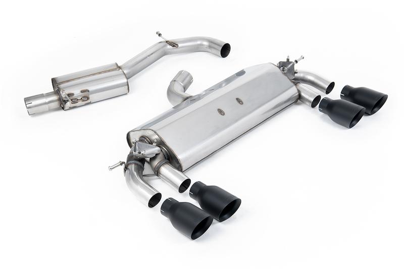 Milltek VW Golf R MK7 2.0 TSI (76.2mm systems) - Resonated (Quieter) Cat-Back Exhaust System with Cerakote Black GT-100 Round Trims photo