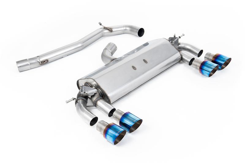 Milltek VW Golf R MK7 2.0 TSI (76.2mm systems) - Non-Resonated (Louder) Cat-Back Exhaust System with Burnt Titanium GT-100 Round Trims photo