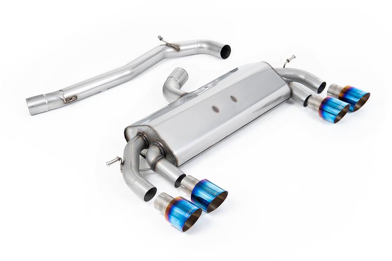 Milltek VW Golf R MK7 2.0 TSI (76.2mm systems) - Non-Resonated RACE (Louder) Cat-Back Race Exhaust System with  Burnt Titanium GT-100 Round Trims photo