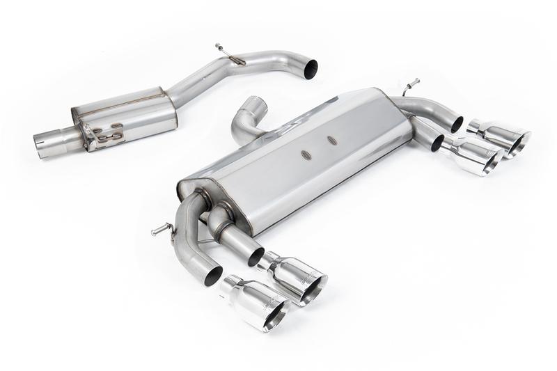 Milltek VW Golf R MK7 2.0 TSI (76.2mm systems) - Resonated RACE (Quieter) Cat-Back Exhaust System with Polished GT-100 Round Trims photo